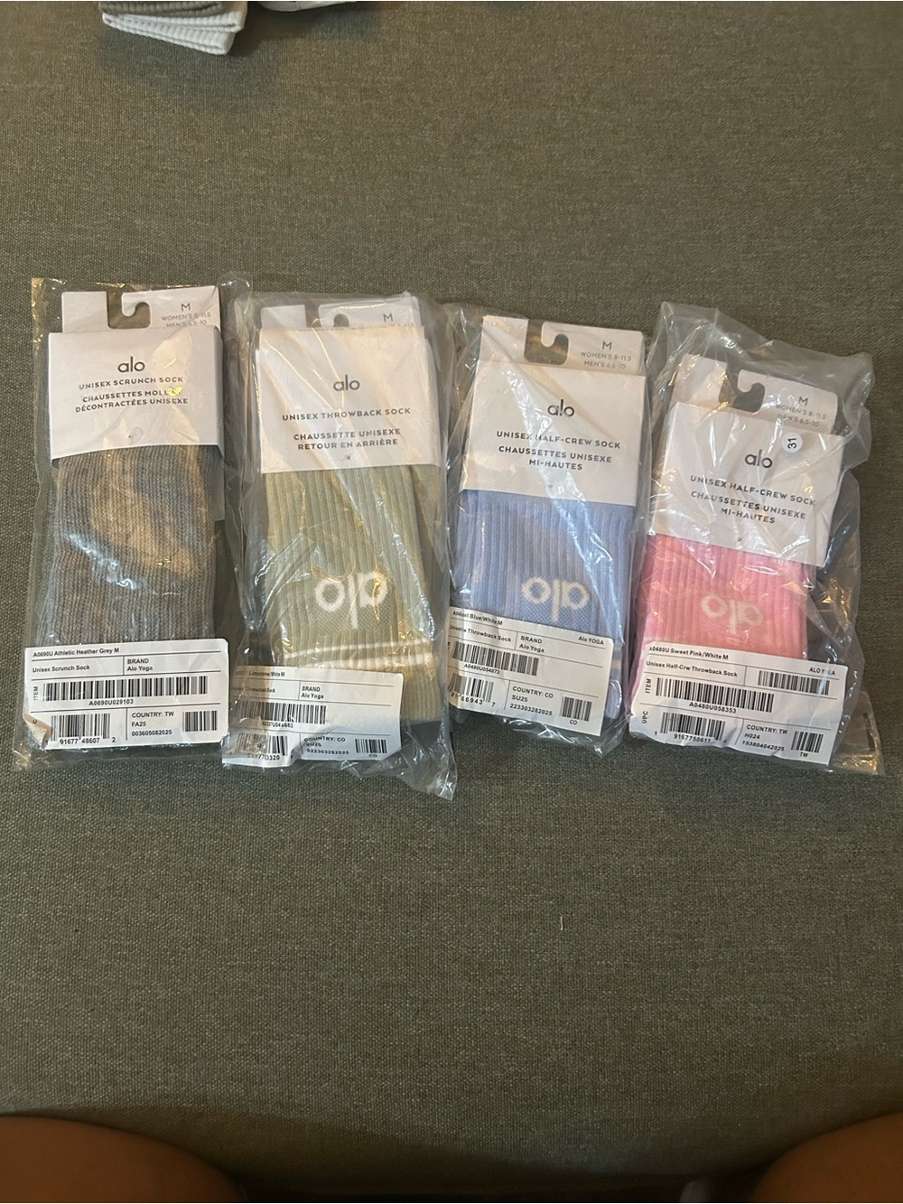 ALO Yoga Rib Crew and Slouch Socks Pack in Gray, Sage, Blue, Pink